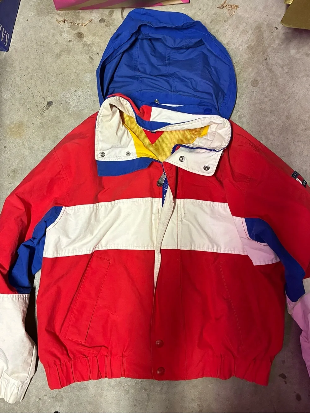 Rare Vintage Tommy Hilfiger Sailing Gear Jacket 90s Color-Block Hooded Size M